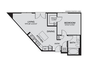 Plan A3 | 1 bed 1 bath | from 754 square feet