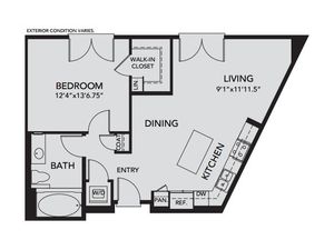 Plan A4 | 1 bed 1 bath | from 756 square feet