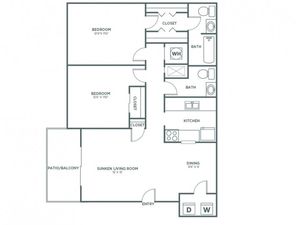 Two Bedroom Two and 1/2 Bath (1,001 SF)