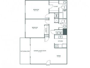 Two Bedroom Two and 1/2 Bath (1,057 SF)