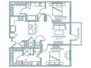 Two Bedroom Two Bath (1037 SF)