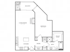 1 Bedroom 1 Bath (914 SF)