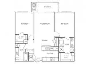2 Bedroom 2 Bath (1,070 SF)