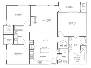 3 Bedroom 2 Bath (1,521 SF)