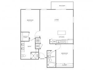 Two Bedroom Two Bath (1205 SF)