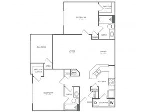 Two Bedroom, Two Bath (1,100 SF)