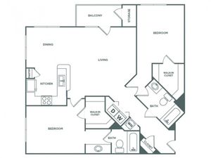 Two Bedroom Two Bath (1220 SF)