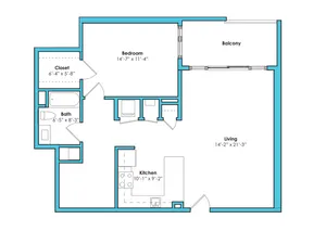 One Bedroom One Bath Den (915 SF)