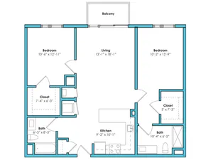 Two Bedroom Two Bath (1041 SF)