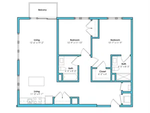 Two Bedroom Two Bath (1090 SF)
