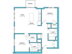 Two Bedroom Two Bath (982 SF)