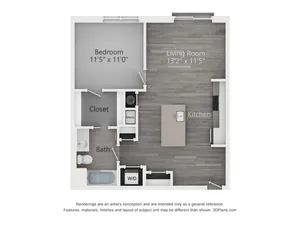 One Bedroom One Bathroom (713 SF)