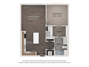 One Bedroom One Bathroom (720 SF)