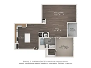 One Bedroom One Bathroom (972 SF)