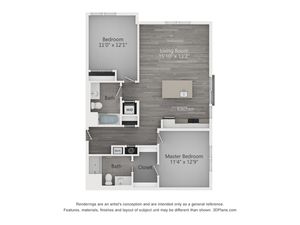 Two Bedroom Two Bathroom (1057 SF)