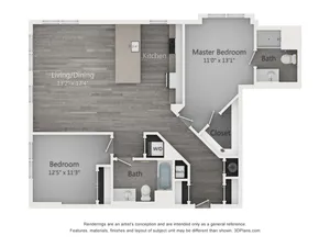 Two Bedroom Two Bathroom (1099 SF)