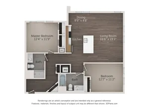 Two Bedroom Two Bathroom (1141 SF)