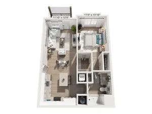One Bedroom One Bath (765 SF)