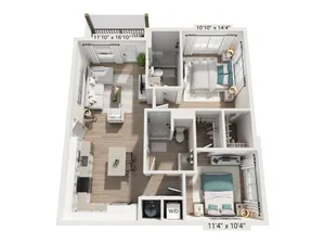 Two Bedroom Two Bath (943 SF)