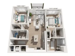 Two Bedroom Two Bath (1125 SF)