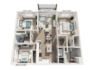 Three Bedroom Two Bath (1276 SF)