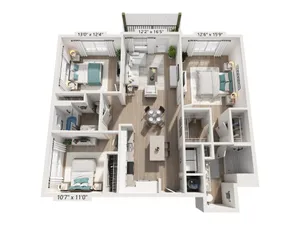 Three Bedroom Two Bath (1279 SF)
