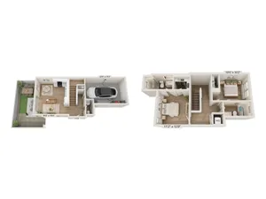 Floor plan map for a two story, two bedroom house at Summerwell Peoria Place in Peoria, AZ, featuring a backyard and garage.