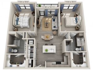 B1F | 2 bed 2 bath | from 1177 square feet