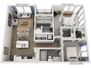 E1 | 2 bed 2 bath | from 1018 square feet