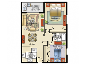 2 Bedrooms, 1 Bath