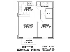 A2 | 1 Bedroom, 1 Bath