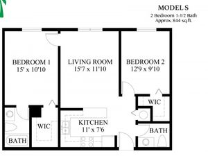 2 Bedroom, 1 1/2 Bath