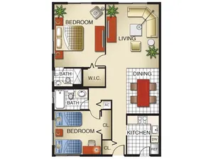 2 bedroom, 2 Bath
