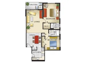2 bedroom, 2 Bath (corner unit)