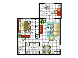 2 bed, 1 bath