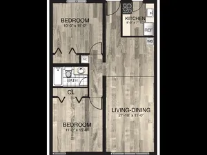 2 Bedroom, 1 Bathroom