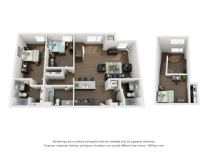 3 bedroom 3 bathroom Loft apartment floor plan 213 Elm Street Prime Place Stillwater