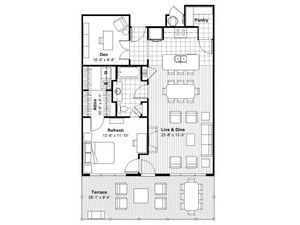 1 Bedroom with Premium Den and Terrace| Kansas City MO Apartment Homes | Luxe at Union Hill
