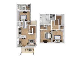 Modern 2D floor plan showcasing 3 spacious bedrooms, an open living area, a sleek kitchen, and elegant bathrooms.