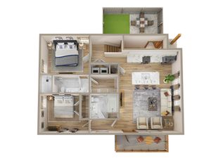 two bedroom stacked duplex upper level