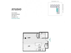 Studio Floor Plan at Seven at Broadway