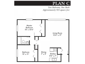 Plan C, 2-bed, 1-bath