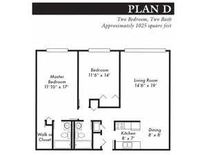 Plan D, 2-bed, 2-bath