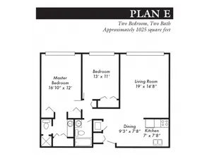 Plan E, 2-bed, 2-bath