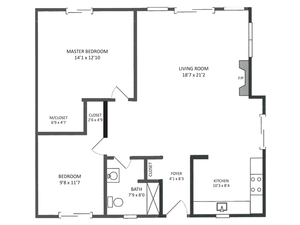 Cottage B 2BD/1BA Floor Plan