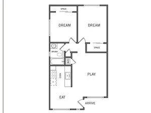 Two Bedroom One Bath Floor Plan