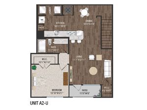 1 Bed 1 Bath, 2nd Floor with Attached Garage - A2GU
