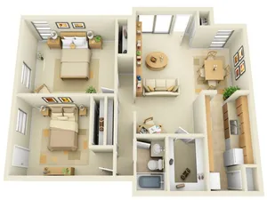 2 Bedroom 1 Bath Floorplan with Porch