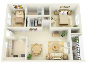 2 Bedroom 2 Bath Floorplan with Porch