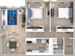 2x1 Spacious Floorplan